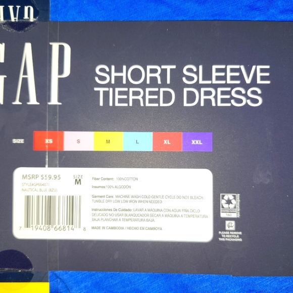 Gap short sleeve tiered dress BLUE w/ POCKETS SIZE MEDIUM reg $59.99 NWT👗 - Picture 3 of 4